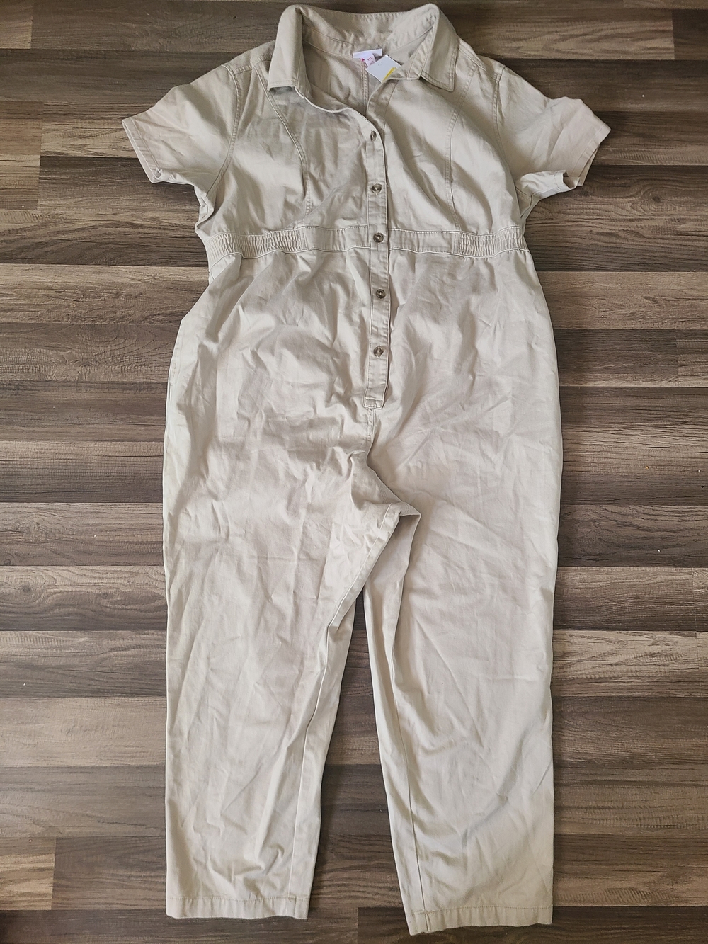 Isabel Maternity by Ingrid & Isabel Beige Short-Sleeve Utility Jumpsuit